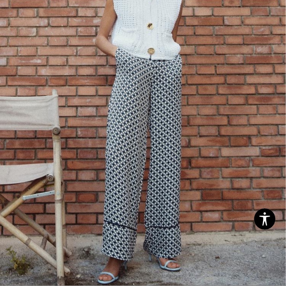 Zara Black & White Wide Leg Printed Pants